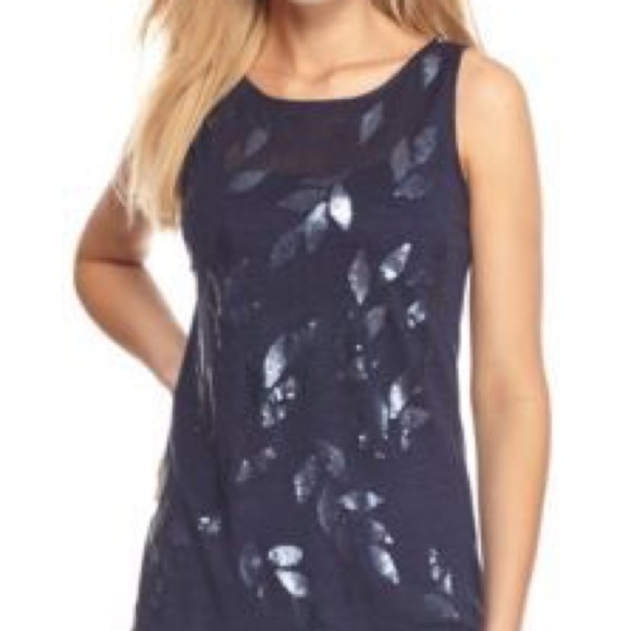 Tommy Bahama Linnea  Navy Sequin Embellished Tank - Picture 1 of 4